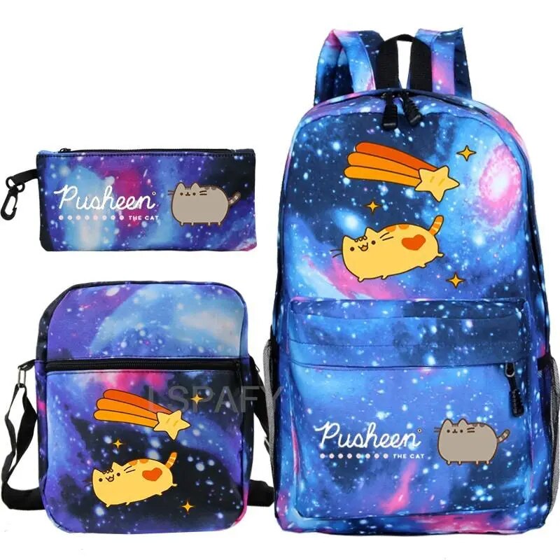 Kit Escolar Gato Pusheen - Mochila, Bolsa de Ombro e Estojo - CityBag