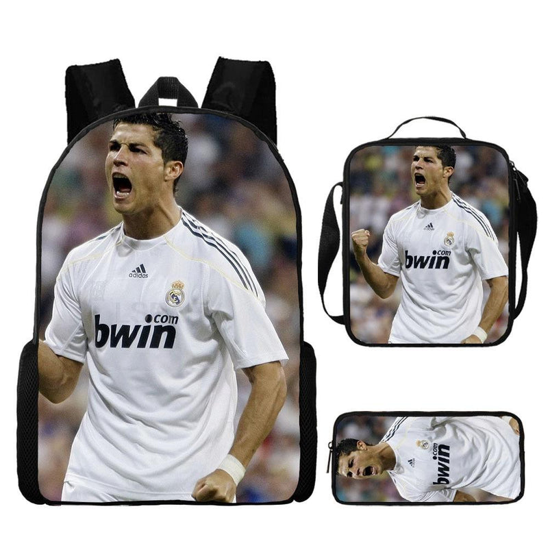 Kit Escolar Infantil 3 Peças do Cristiano Ronaldo: Mochila, Bolsa de Ombro e Estojo