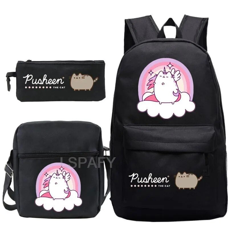 Kit Escolar Gato Pusheen - Mochila, Bolsa de Ombro e Estojo - CityBag