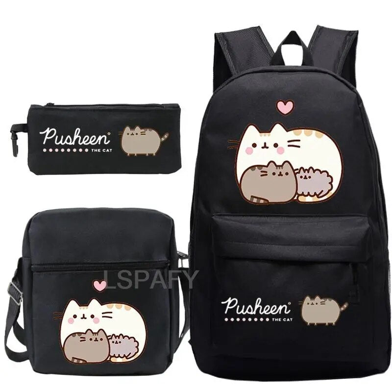 Kit Escolar Gato Pusheen - Mochila, Bolsa de Ombro e Estojo - CityBag