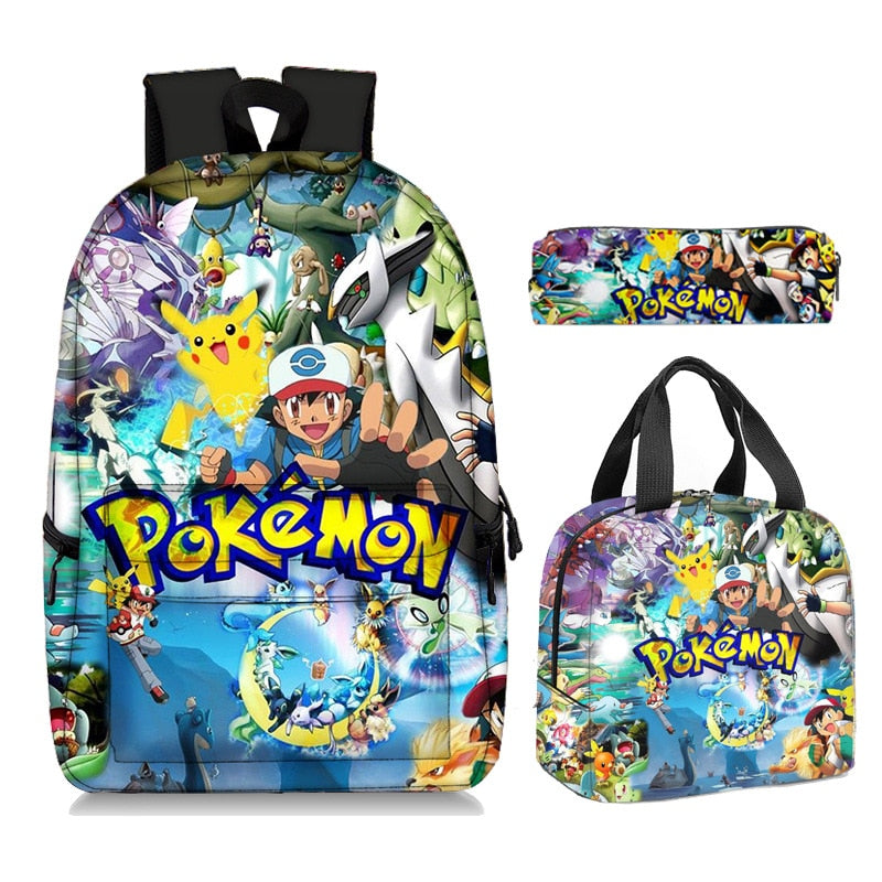 Kit Escolar 3 em 1 Pokémon: Mochila, Bolsa Térmica e Estojo