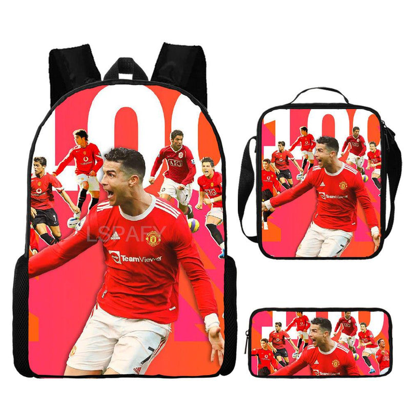 Kit Escolar Infantil 3 Peças do Cristiano Ronaldo: Mochila, Bolsa de Ombro e Estojo