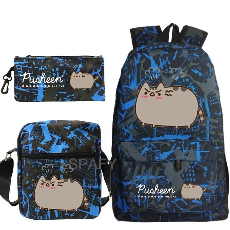 Kit Escolar Gato Pusheen - Mochila, Bolsa de Ombro e Estojo - CityBag