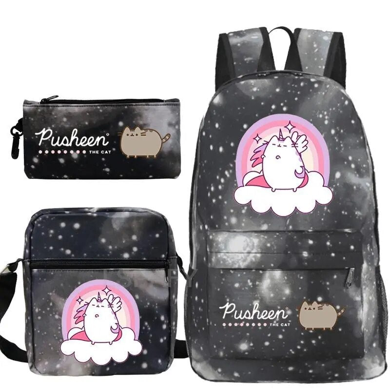 Kit Escolar Gato Pusheen - Mochila, Bolsa de Ombro e Estojo - CityBag