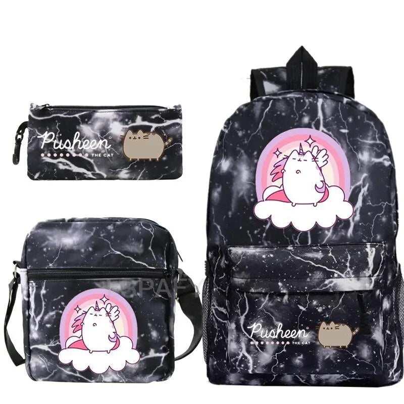 Kit Escolar Gato Pusheen - Mochila, Bolsa de Ombro e Estojo - CityBag