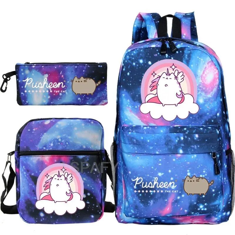 Kit Escolar Gato Pusheen - Mochila, Bolsa de Ombro e Estojo - CityBag