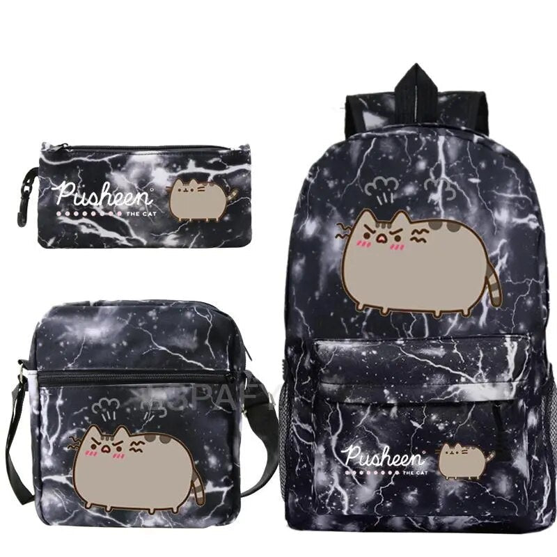 Kit Escolar Gato Pusheen - Mochila, Bolsa de Ombro e Estojo - CityBag