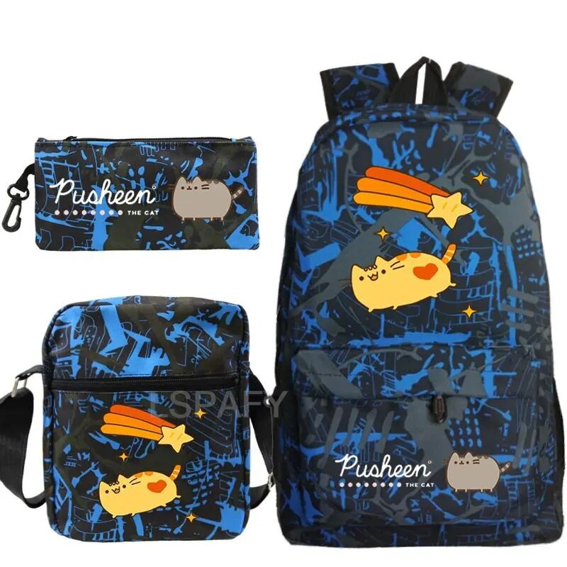 Kit Escolar Gato Pusheen - Mochila, Bolsa de Ombro e Estojo - CityBag