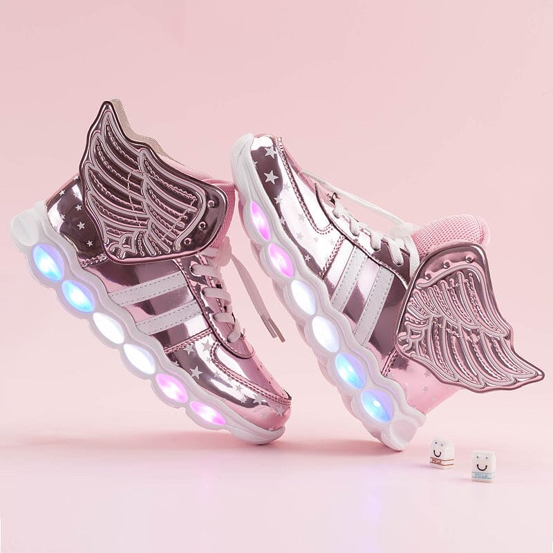 Tênis Infantil Feminino Metalizado com Asas e Led