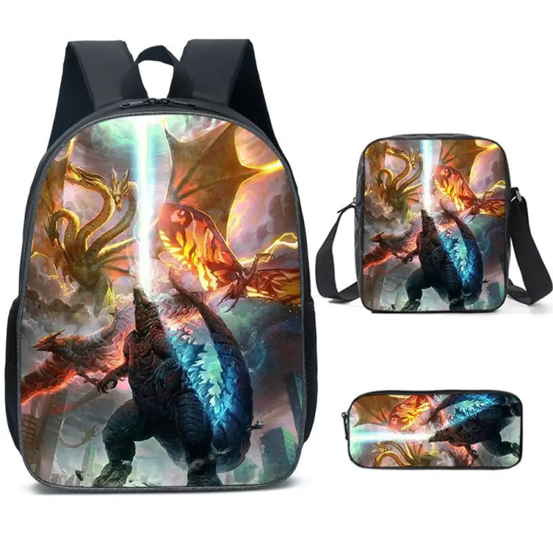Kit Escolar Godzilla - Mochila, Bolsa de Ombro e Estojo