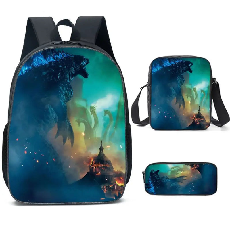 Kit Escolar Godzilla - Mochila, Bolsa de Ombro e Estojo