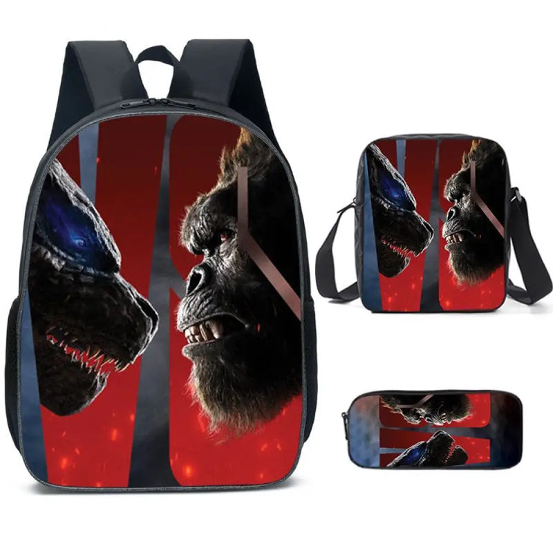 Kit Escolar Godzilla - Mochila, Bolsa de Ombro e Estojo