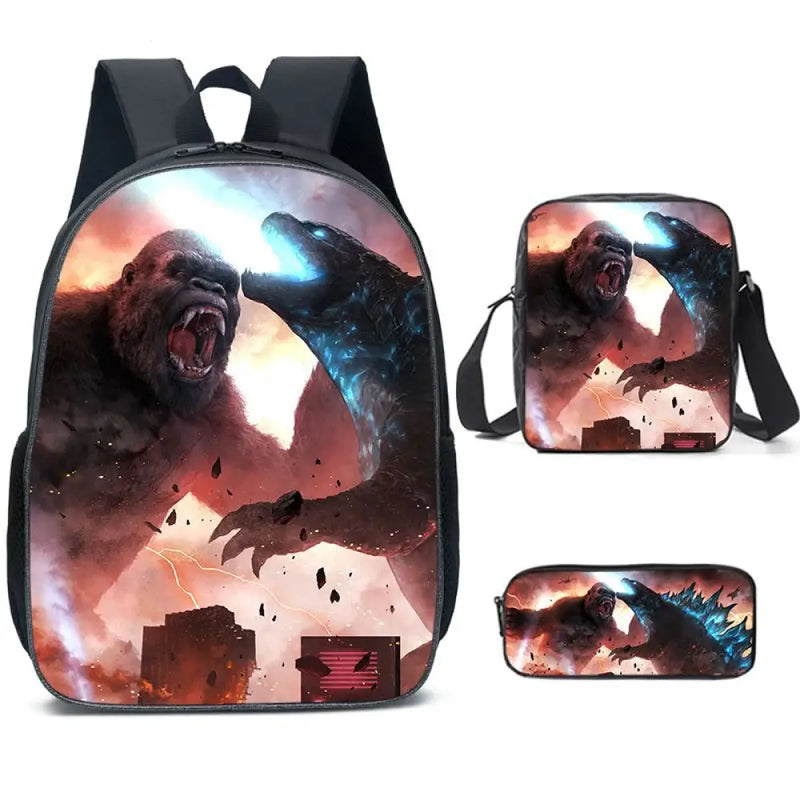 Kit Escolar Godzilla - Mochila, Bolsa de Ombro e Estojo
