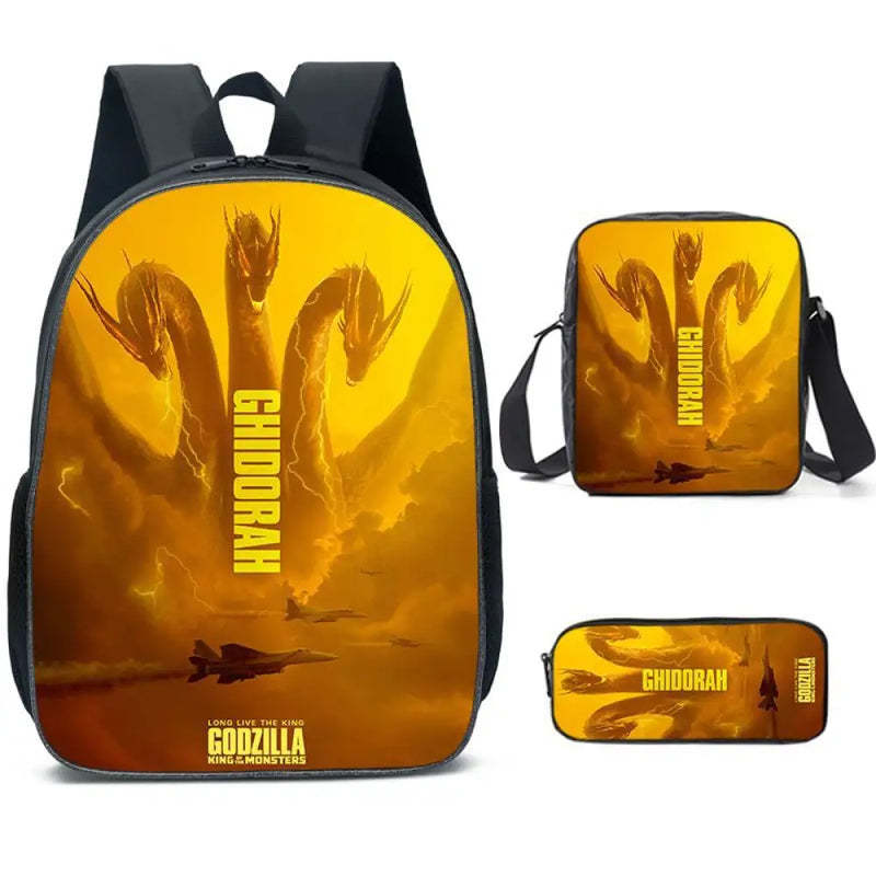 Kit Escolar Godzilla - Mochila, Bolsa de Ombro e Estojo