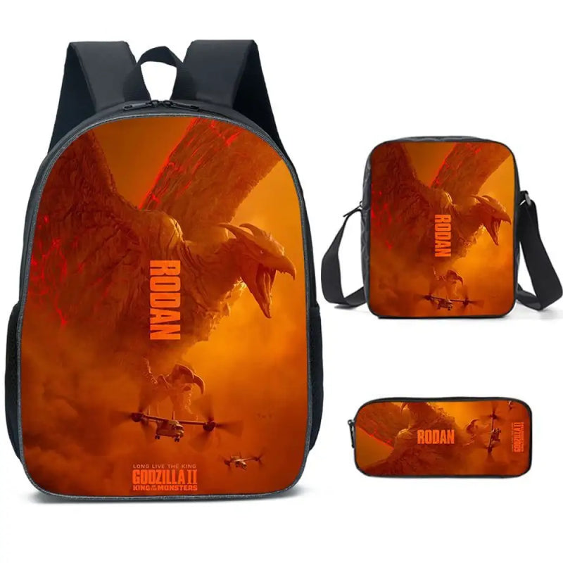 Kit Escolar Godzilla - Mochila, Bolsa de Ombro e Estojo