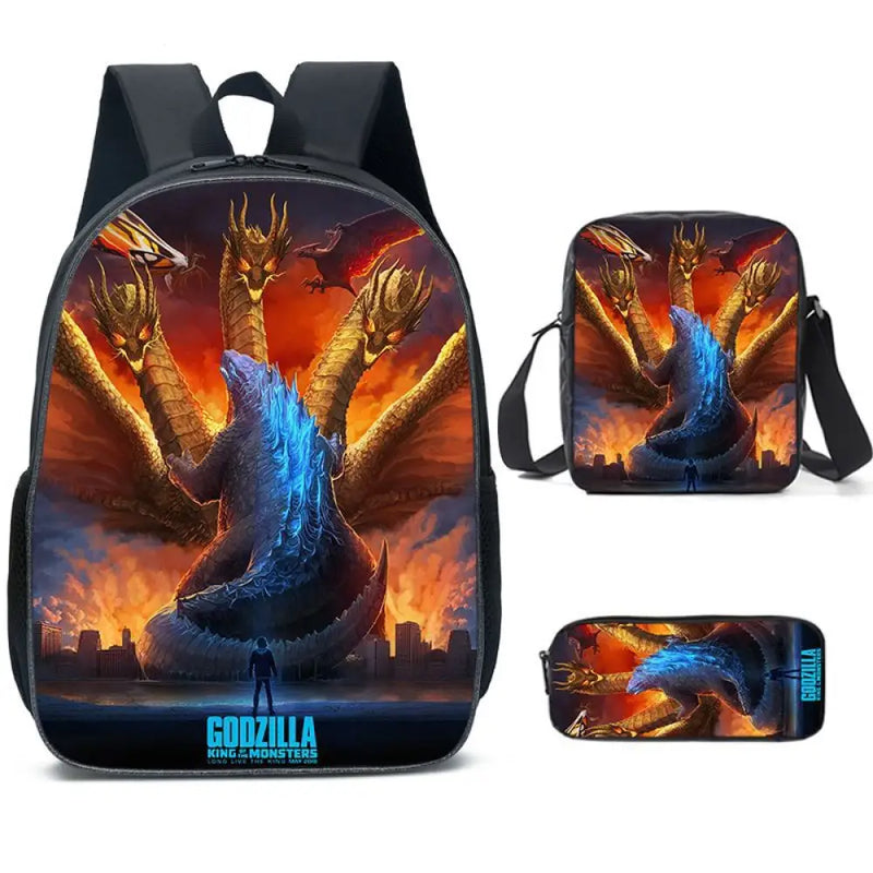 Kit Escolar Godzilla - Mochila, Bolsa de Ombro e Estojo