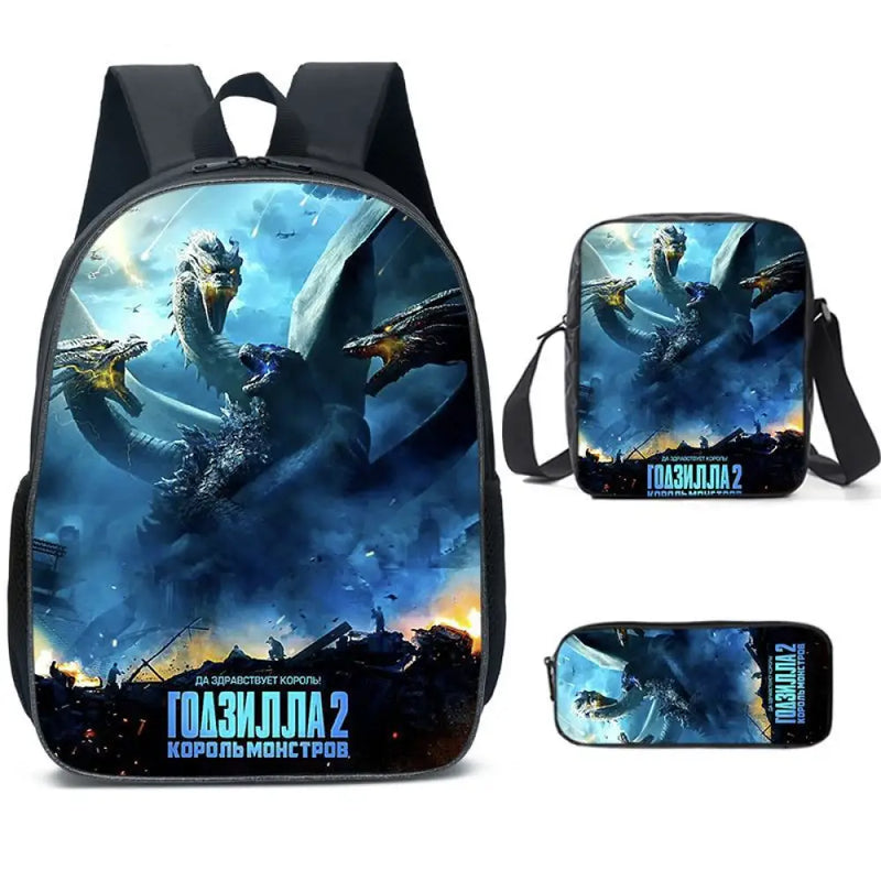 Kit Escolar Godzilla - Mochila, Bolsa de Ombro e Estojo