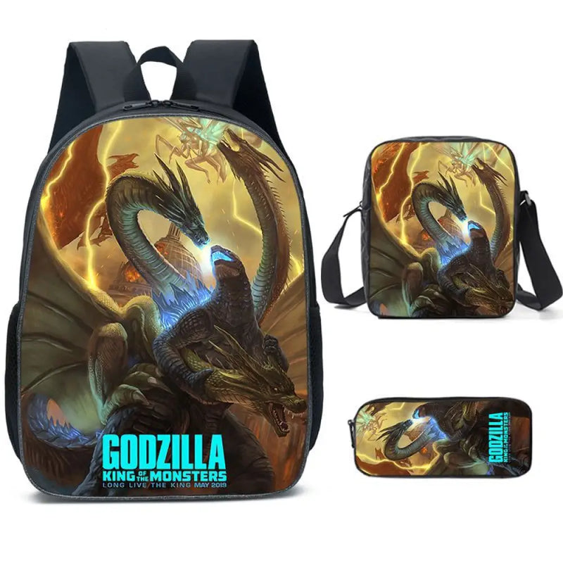 Kit Escolar Godzilla - Mochila, Bolsa de Ombro e Estojo