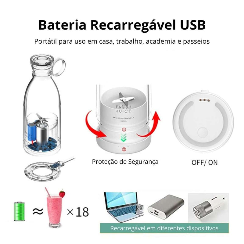 Mixer Mini Liquidificador Portátil Recarregável com 4 lâminas - Fresh Juicer Pro